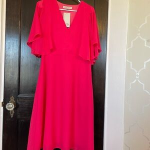 Rowan Avenue Hot Pink Flutter Sleeve Midi Dress